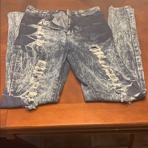 Blue destroyed jeans